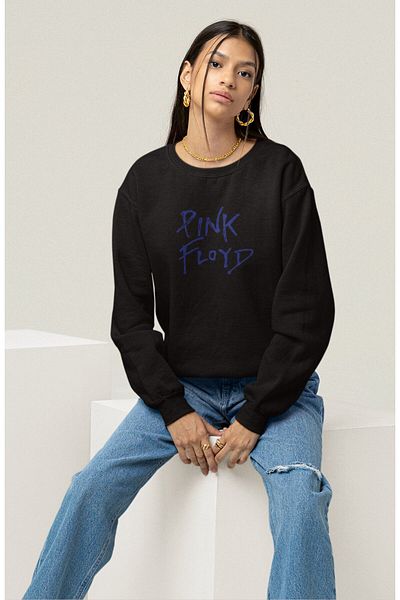Fuddy Moda Unisex φούτερ χωρίς κουκούλα με στάμπα Pink Floyd, φούτερ με στάμπα ροκ μπάντας