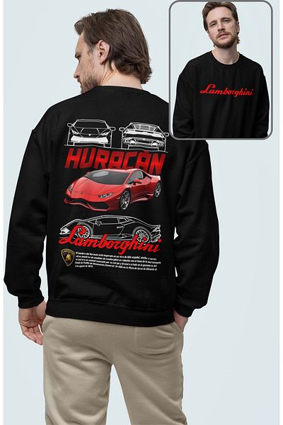 Fuddy Moda Унисекс суитшърт без качулка с голям размер и щампа на гърба Lamborghinii Huracan