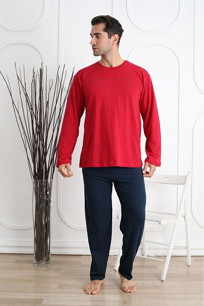 wear treasure Мъжки комплект пижама с дълъг ръкав и принт