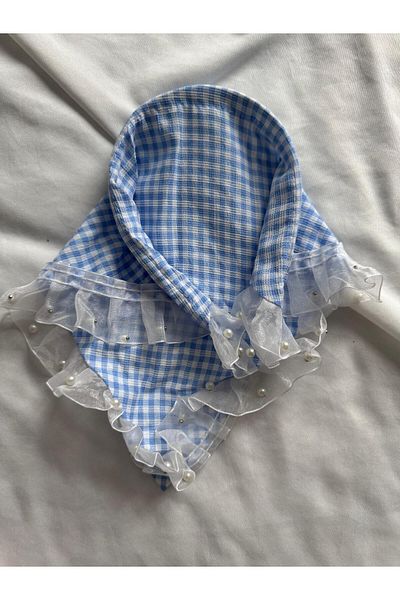 Planet Butik Blue Bandana Crown Gingham - Pearl Detailed