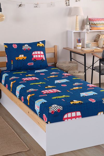 Eponj Home Σετ σεντόνια Paula Blue Single Pes Fitted