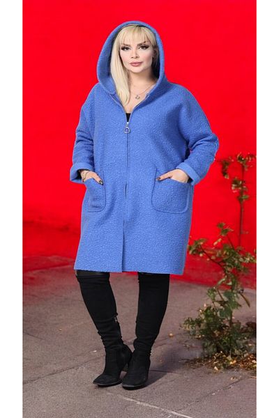 MODASTRO Blue Hooded Boucle Seasonal Coat