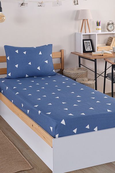 Eponj Home Set de cearșafuri unice triunghi albastru Pes