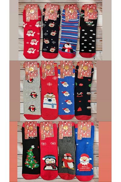 idsshop Подаръчни 12 чифта дебели хавлиени памучни чорапи за Весела Коледа и Нова година, коледни детски чорапи, нов сезон 2025