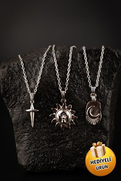 Piercing Market Steel & Silver 3 Lü Set Kombin Kolye Kutup Yıldızı Güneş Ve A...