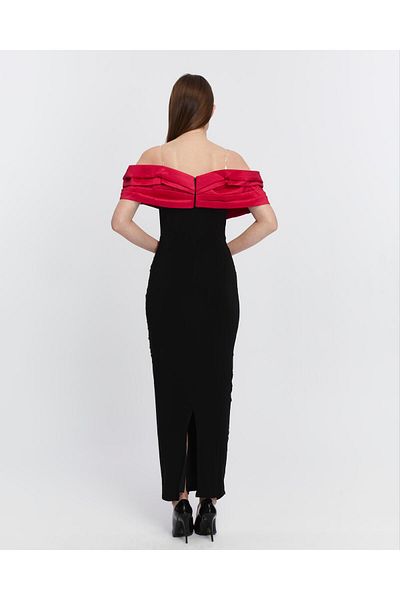 Aperla Dense Drawstring Stretchy Fabric Stylish Evening Dress with Off-The-Shoulder and Stone Detail