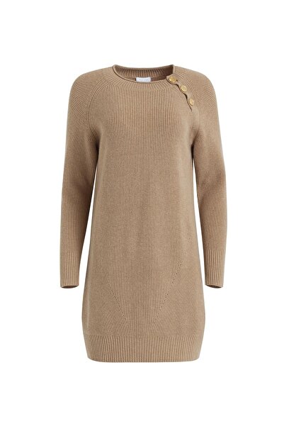 Escada Sport Omuz Düğmeli Orta Boy Uzun Kol Camel Triko Elbise