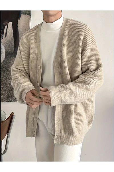 Tarz Cool Ανδρική ζακέτα με κανονική εφαρμογή με κουμπιά V λαιμόκοψη