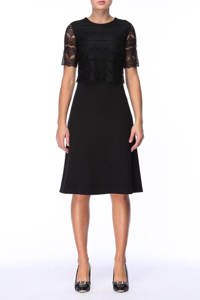 Escada Dantel Detaylı Kısa Kol Orta Boy Kloş Elbise