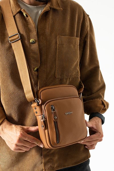 Sellini Geantă de umăr și crossbody pentru bărbați - Maro 215, cu mai mulți ochi