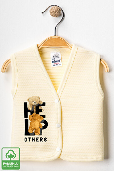 Miniel Unisex Baby Help Teddy Bear Printed Organic Cotton 3-6-9 Months 3-Piece Quilted Baby Vest Set