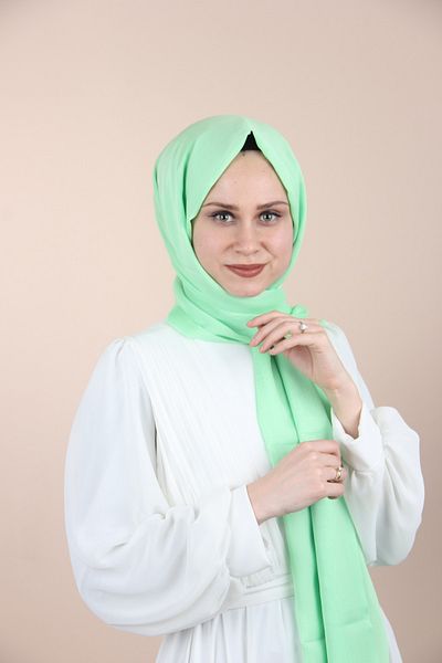 Sima Pistachio-258 Chiffon Shawl with Sima Janjan