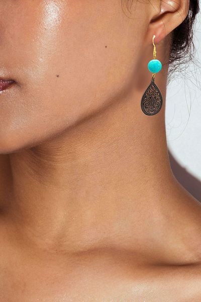 ayrestyle Turquoise Authentic Ottoman Motif Dangle Earrings-turquoise Dangle Earrings-ottoman Theme Earrings