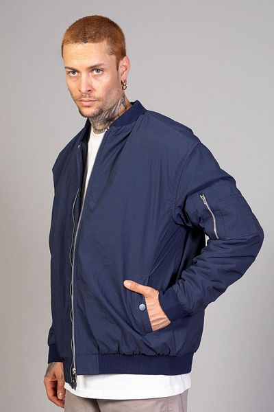 LTC Jeans Мъжко яке тип пилот, тъмносиньо, с класическа кройка / намачкана материя (пролет-есен-зима)