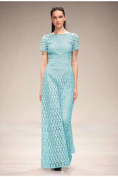 Escada Kafes Görünümlü Kısa Kol Ipek Astarlı Uzun Gece Elbisesi