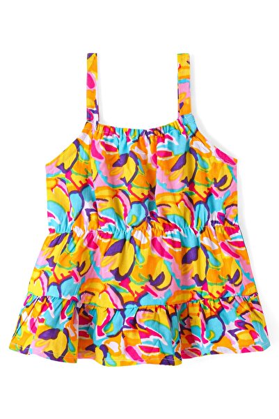 Babyhug بلوزة بدون أكمام منسوجة من القطن بنسبة 100% مع كشكشة وطبعة زهور - متع...