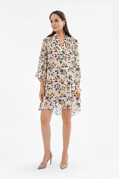 Escada Sport Floral V-Neck Lined Mid-Length Yellow Viscose Dress