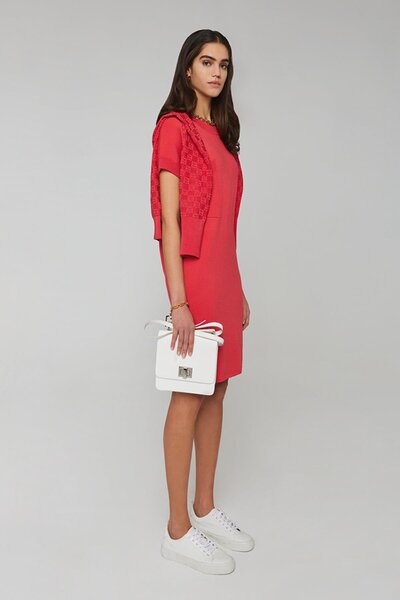 Escada Sport Bisiklet Yaka Kısa Kol Cepli Nar Çiçeği Triko Elbise