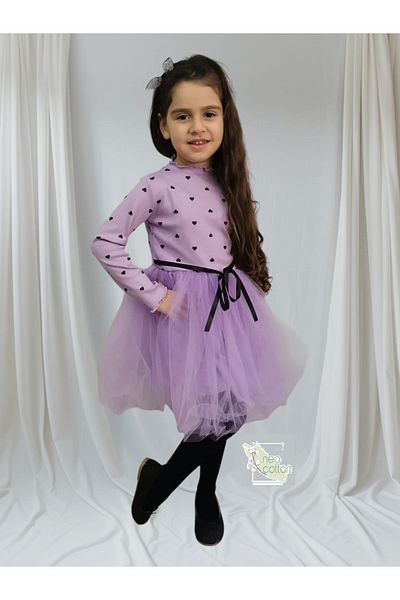 neocotton Baby Girl-Child Long Sleeve Heart Tulle Lined Dress for Birthdays and Special Occasions