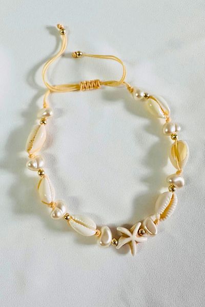 PETEK AKSESUAR SEA SHELL BAROQUE PEARL SEA STAR MACROME BRACELET ANKLET