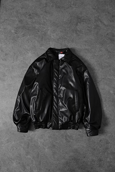 Slatra Men's Black Filled Zippered Bomber Leather Jacket