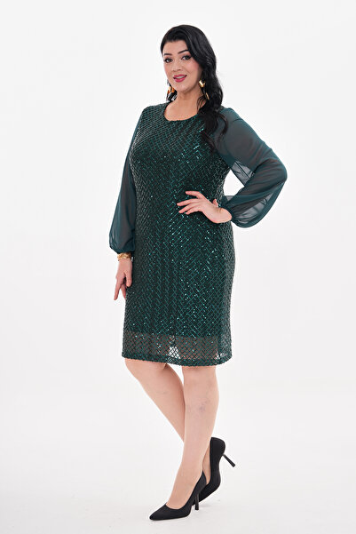 HELVEYS Κοντά βραδινά φορέματα με μανίκια σιφόν σε μεγάλο μέγεθος - 3113