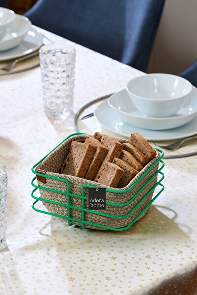 Edora Home سلة خبز مربعة بيضاوية خضراء - محبوكة من الخيزران، مكرامية متعددة الأغراض