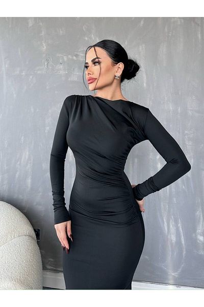 Modamorfo Dlouhé černé šaty Skuba - boční detail
