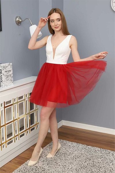 lodmela Sim Griter Short Evening Dress 1763 Red/White