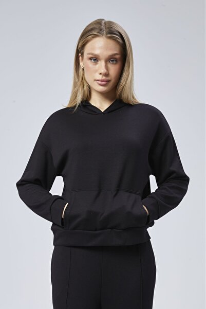 soBasic Чорна модальна тканина - Комбінезон з кишенями та капюшоном, широкими штанинами