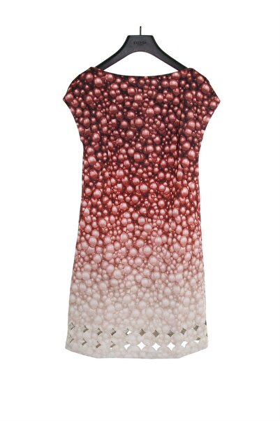 Escada Sport Ajur Detaylı Kayık Yaka Düşük Kol Desenli Bordo Elbise