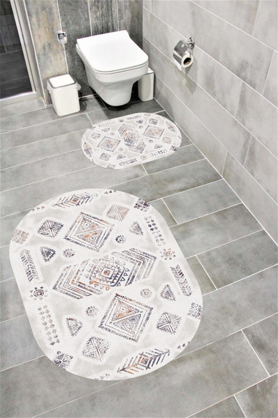 Bordo Halı مجموعة سجادة حمام مزخرفة مبطنة بالإسفنج وناعمة ماصة للماء وقابلة ل...