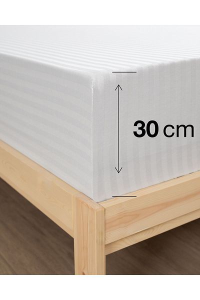MODELHOME Set de cearșafuri de pat din satin cu dungi din bumbac, de culoare albă, dublu