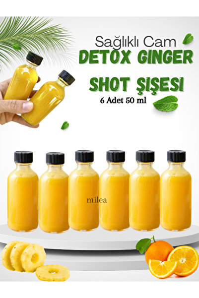 Milea 6'lı Set Şeffaf Cam Shot Şişesi Sızdırmaz Siyah Kapaklı Hediyelik Koku Süs Çok Amaçlı Şişe 50ml