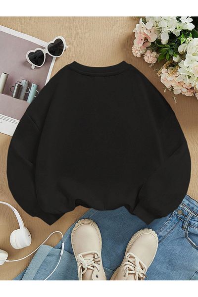 Pink Sky Black Sunflower Printed Oversize Hooded Hoodie