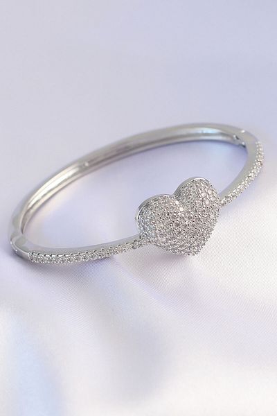 Skygo Vip Series - Brass Zircon Stone Silver Heart Model Clamp TJ-BB6082