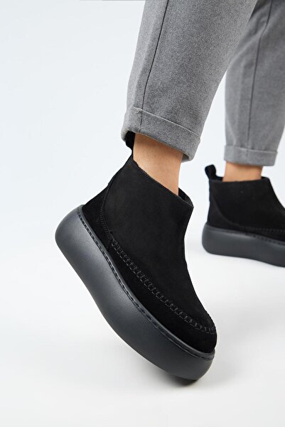 Manijero (Carolina) Kadın Hakiki Deri İçi Kürklü Mini Siyah Bot