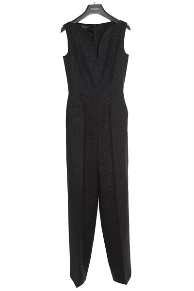 Escada Shiny Looking Sleeveless V-Neck Black Wool Jumpsuit