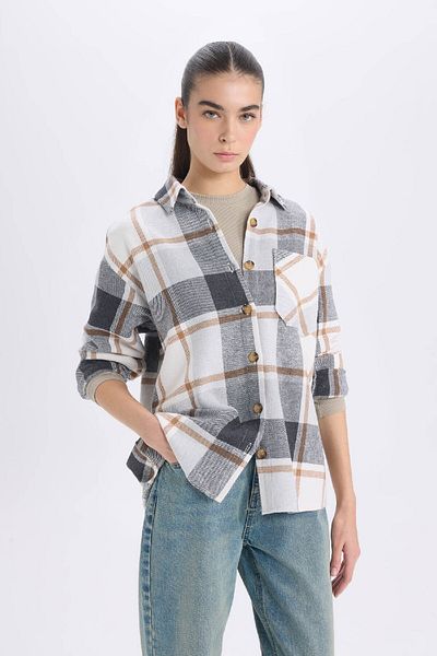 DeFacto Checkered Flannel Long Sleeve Lumberjack Shirt R3725Az24Wn