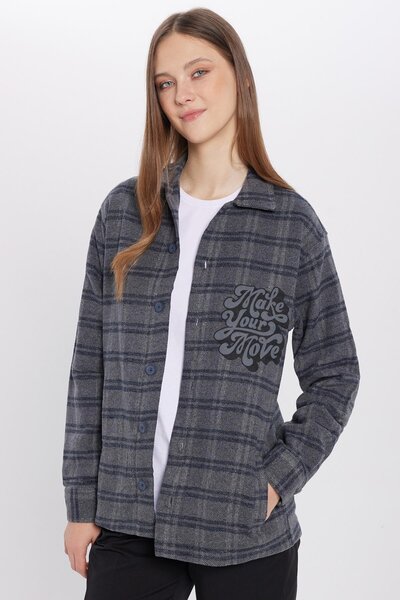 Tudors Relax Fit Uzun Kollu Kareli Baskılı Fleto Cep Salaş Kışlık Oduncu Gri-füme Erkek Gömlek