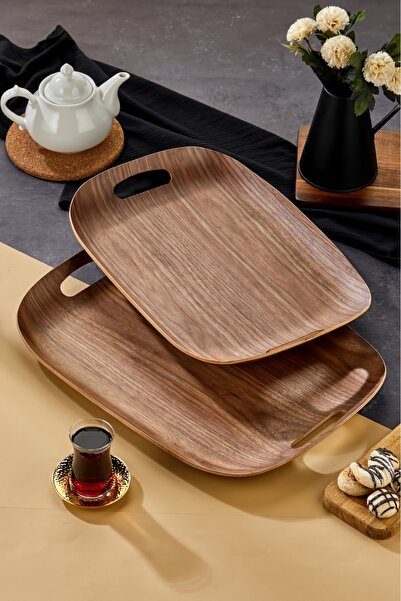 Cooker 2'Li Lüx 44x50 Ahşap Tepsi Seti