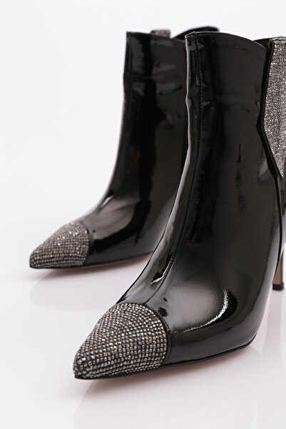 DGN Kadın Topuklu Bot Siyah Kırışık Rugan 71335910