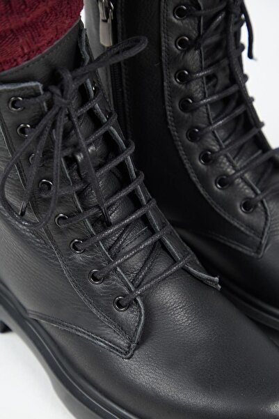 Manijero (Niro) Kadın Hakiki Deri Bağcıklı Siyah Bot