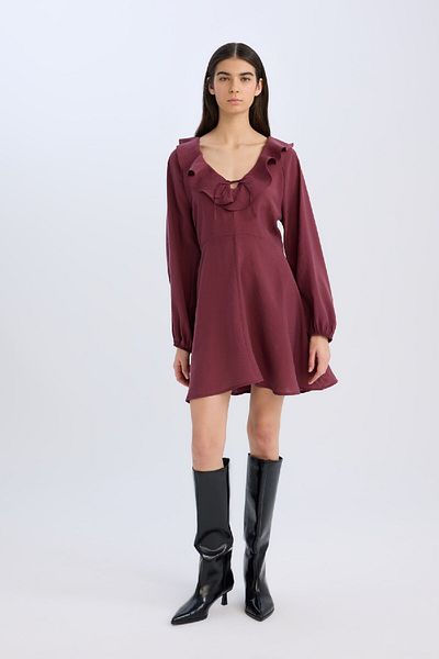 DeFacto Rochie mini cu decolteu în V, uni, modal, cu mâneci lungi E4213ax24wn