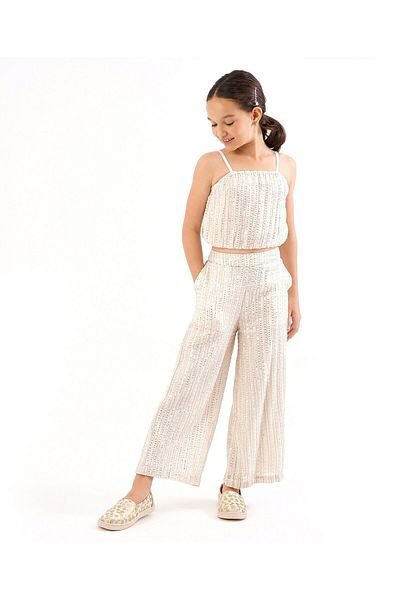 Primo Gino Viscose Ankle Length Embroidered Pattern Trouser - Off White