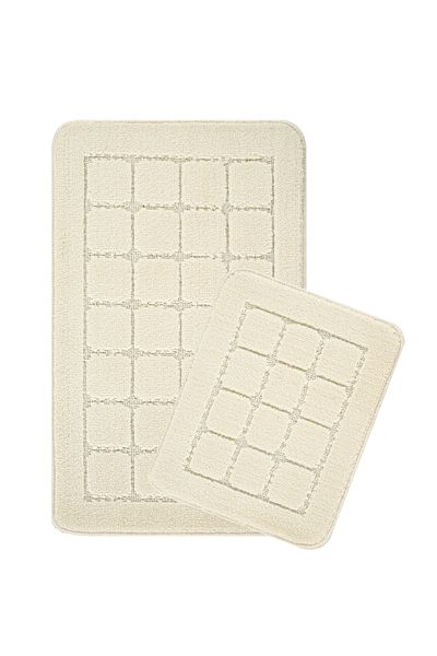 KONFOR Non-Slip Bathroom Mat Set – Durable, Soft-Textured, Water Absorbent, Washable Checkered Patt