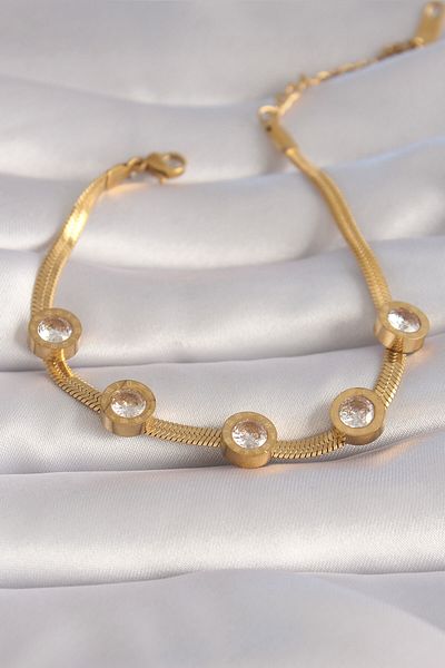 Skygo 316L Steel Gold Color Zircon Stone Italian Chain Model Women's Bracelet - TJ-BB6007