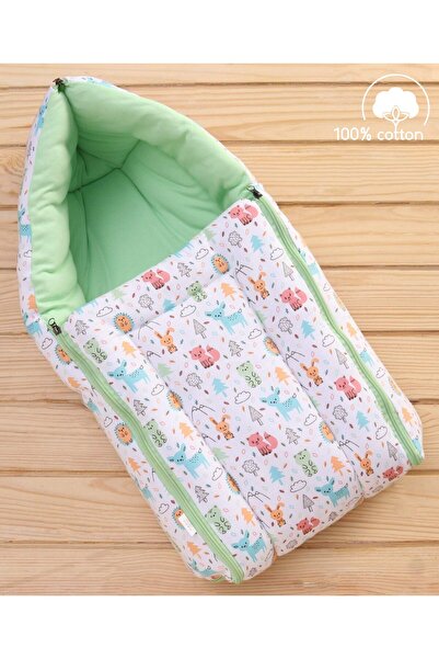 Babyhug كيس نوم قطني للأطفال من عمر 0 إلى 6 أشهر بسحاب، بطبعة حيوانية - أبيض وأخضر، خفيف الوزن ومريح