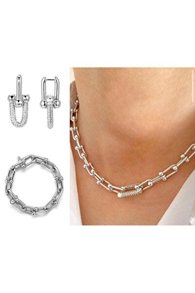 MITH SB TAKI Paslanmaz Çelik Rodyum Kaplama Zirkon Taşlı Zincir Kolye & Bilek...