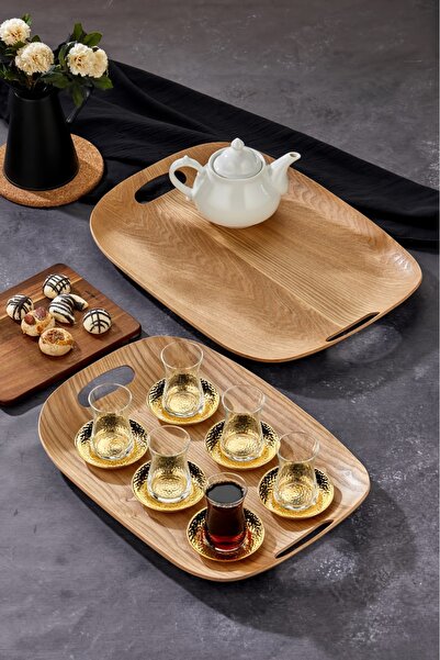 Cooker 2'Li Lüx 44x50 Ahşap Tepsi Seti